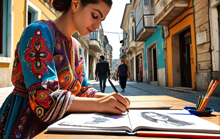 ** Fashion designer in a sunlit Istanbul street, sketching a dress inspired by the vibrant colors and bustling atmosphere. Capture the essence of Turkish inspiration with a modern twist. Focus on textiles and a sketchbook.
**